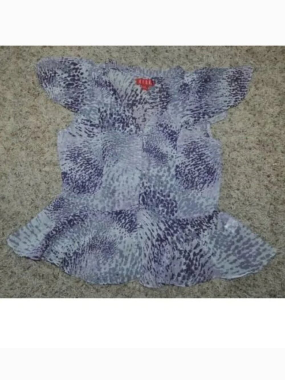 Elle Chiffon Blouse Womens XS Purple Animal Print Short Sleeve Button Front